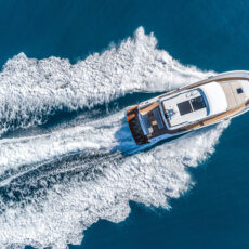 motor yacht in navigation aerial drone view